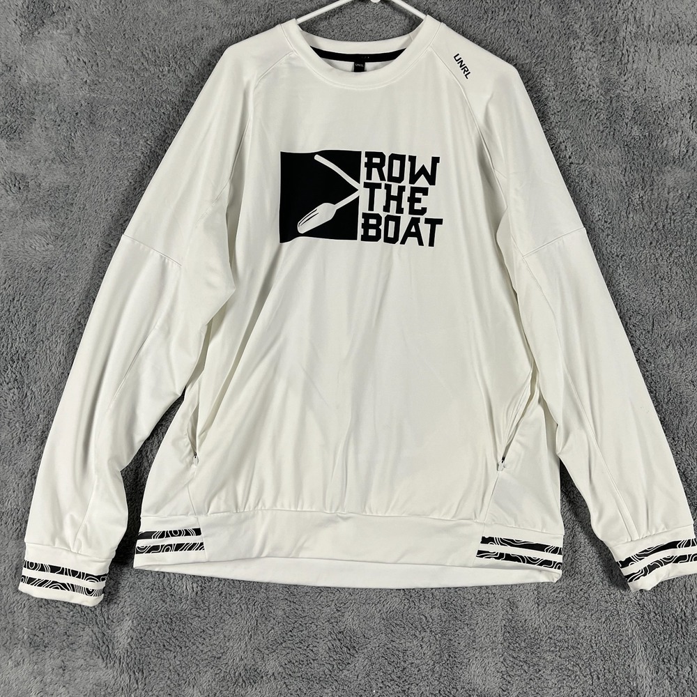 UNRL Row The Boat Sweatshirt Mens XL White Black Long Sleeve Stretch Pullover